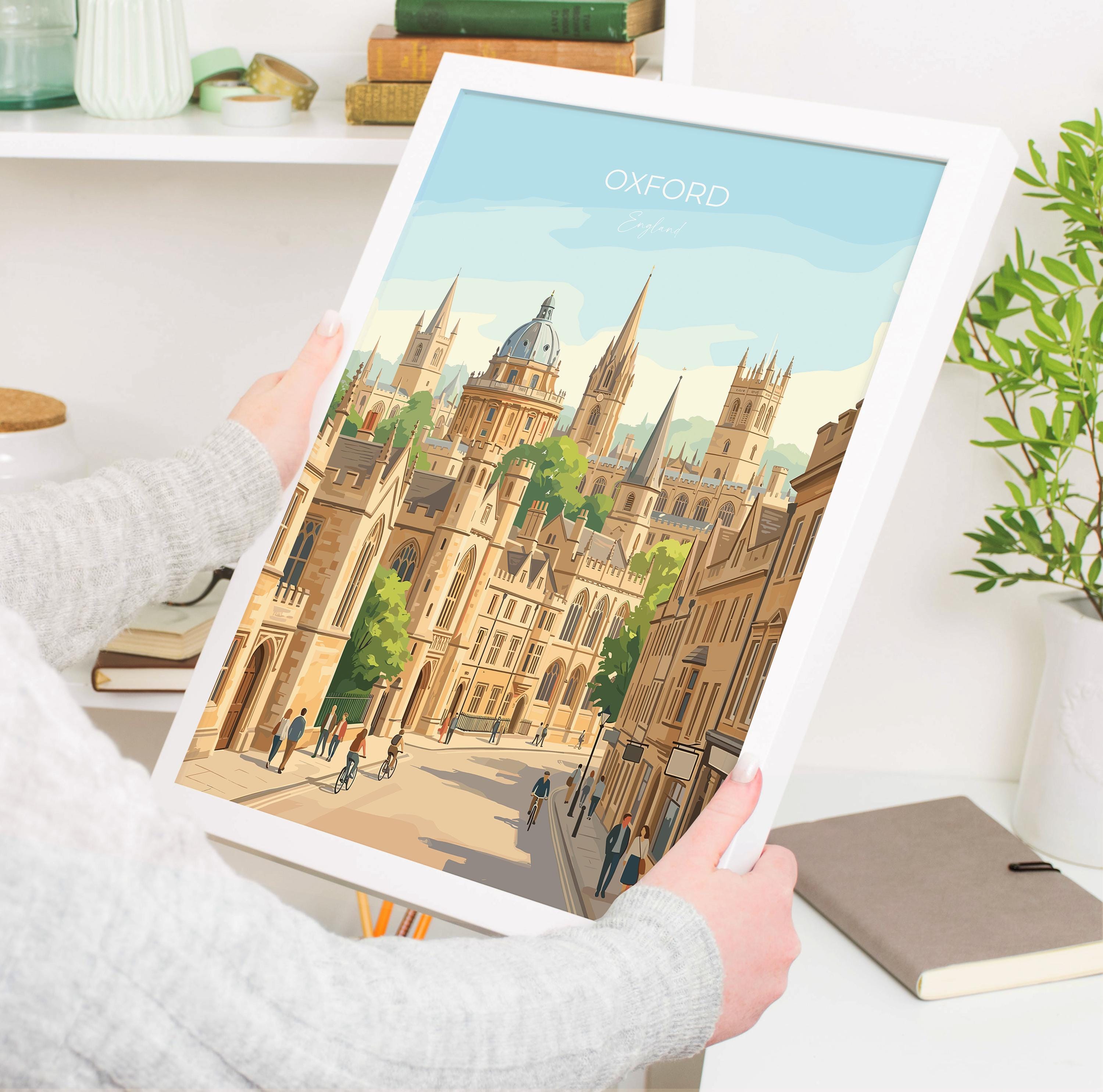 Oxford Travel Print, Oxford University Wall Art, Radcliffe Camera Poster, Historic City Illustration, Vintage Style UK City, Oxford Gift NQ Media Designs