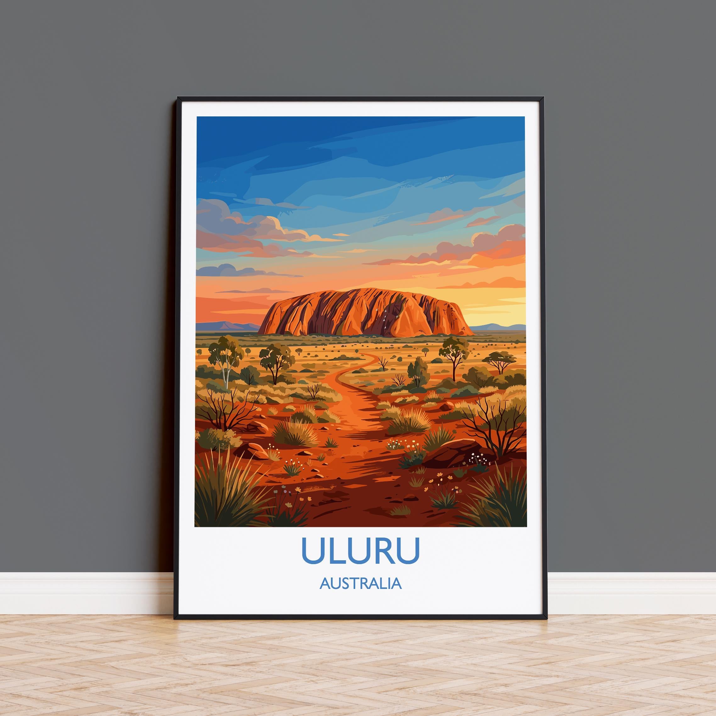 Uluru Australia Travel Poster, Ayers Rock Wall Art, Outback Landscape Print, Northern Territory Illustration, Vintage Style Australia Decor
