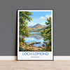 Loch Lomond Scotland Travel Poster, Scottish Highlands Wall Art, Scenic Loch Landscape Print, Nature Illustration, UK Decor, Scotland Gift