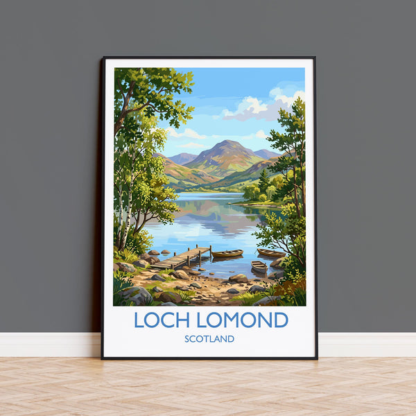 Loch Lomond Scotland Travel Poster, Scottish Highlands Wall Art, Scenic Loch Landscape Print, Nature Illustration, UK Decor, Scotland Gift