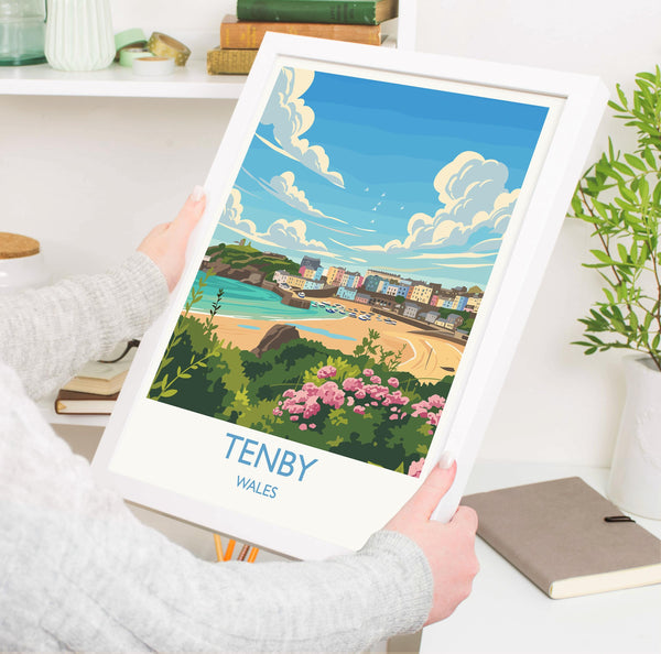 Tenby Travel Poster Wall Art, Tenby Travel Print, Wales, Pembrokeshire Coast Art Gift, Welsh Wall Art Print