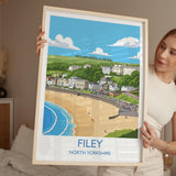 Filey Travel Print, Travel Poster of Filey, Yorkshire Gift, England, North Yorkshire Art, Filey Gift, Wall Art Print NQ Media Designs
