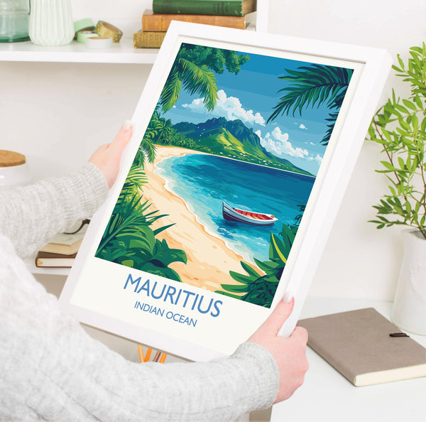Mauritius Travel Print, Travel Poster of Mauritius, Indian Ocean Island Art, Mauritius Wall Art Gift,