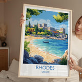Rhodes Travel Print, Travel Poster of Rhodes, Greece Gift, Greek Islands Art Lovers Gift, Rhodes Wall Art Print NQ Media Designs