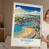 Swansea Print, Mumbles Wall Art with Border, Welsh Coast Poster, Wales Travel Print, Swansea Gift Print