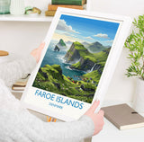 Faroe Islands Denmark Travel Poster, Faroe Islands Wall Art, Nordic Landscape Print, Dramatic Cliffs & Villages, Scandinavian Travel Decor