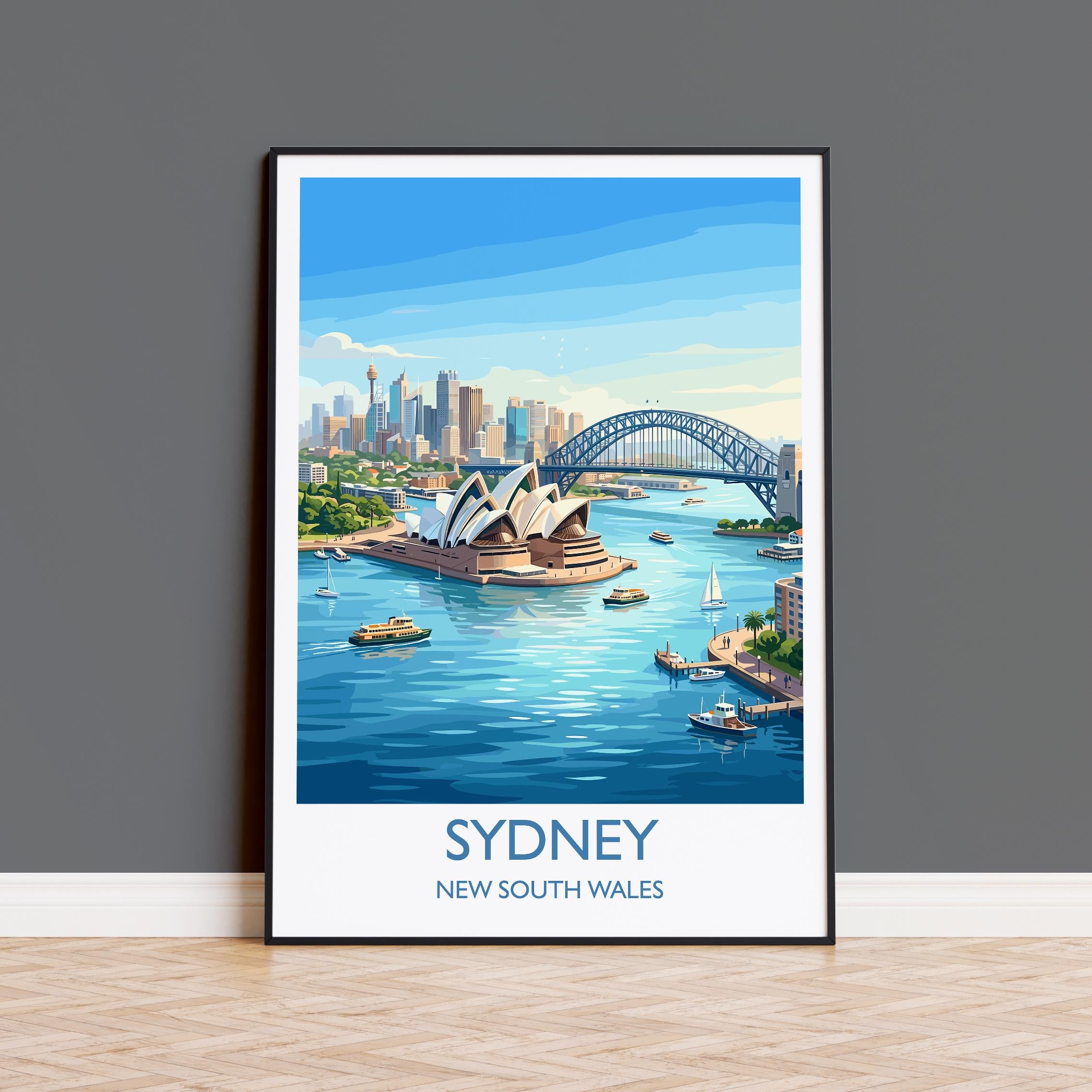 Sydney Australia Travel Poster, Sydney Opera House Wall Art, Harbour Bridge Print, Sydney Harbour Cityscape, Vintage Style Australia Decor