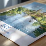 Ely Cathedral Travel Poster, Ely Cambridgeshire Wall Art, Historic England City Print, Gothic Cathedral Illustration, UK Decor, Ely Gift