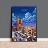 Krakow Christmas Market Poster, Poland Winter Wall Art, St Mary’s Basilica Print, Festive Travel Poster, Krakow Gift