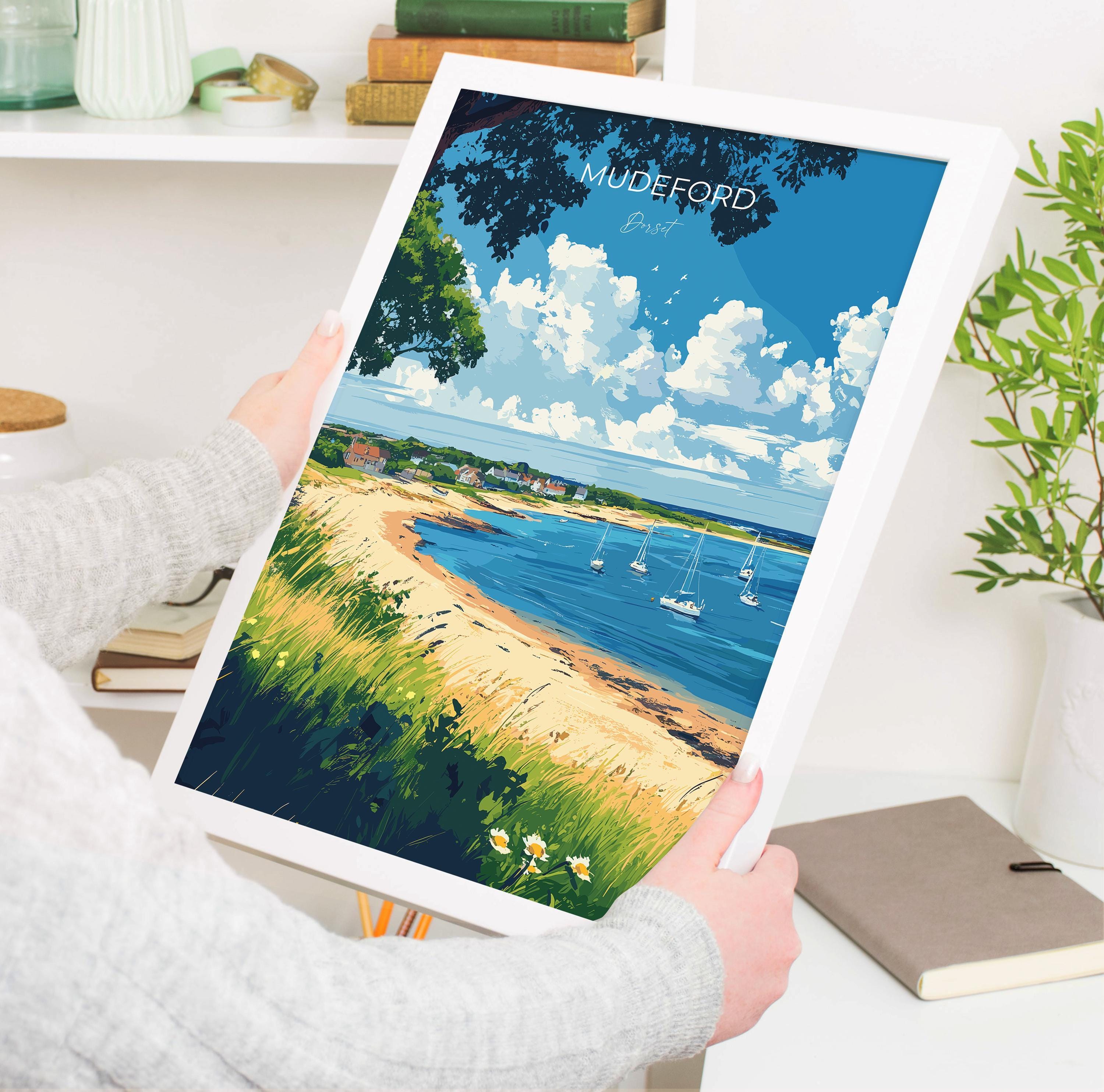 Mudeford Travel Poster, Travel Print of Mudeford, England, Mudeford Beach Christchurch, Dorset Coast Art, Dorset Gift, Wall Art Print NQ Media Designs