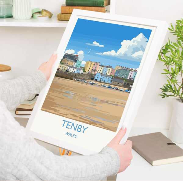 Tenby Travel Poster Wall Art, Tenby Travel Print, Wales, Pembrokeshire Coast Art Gift, Welsh Wall Art Print