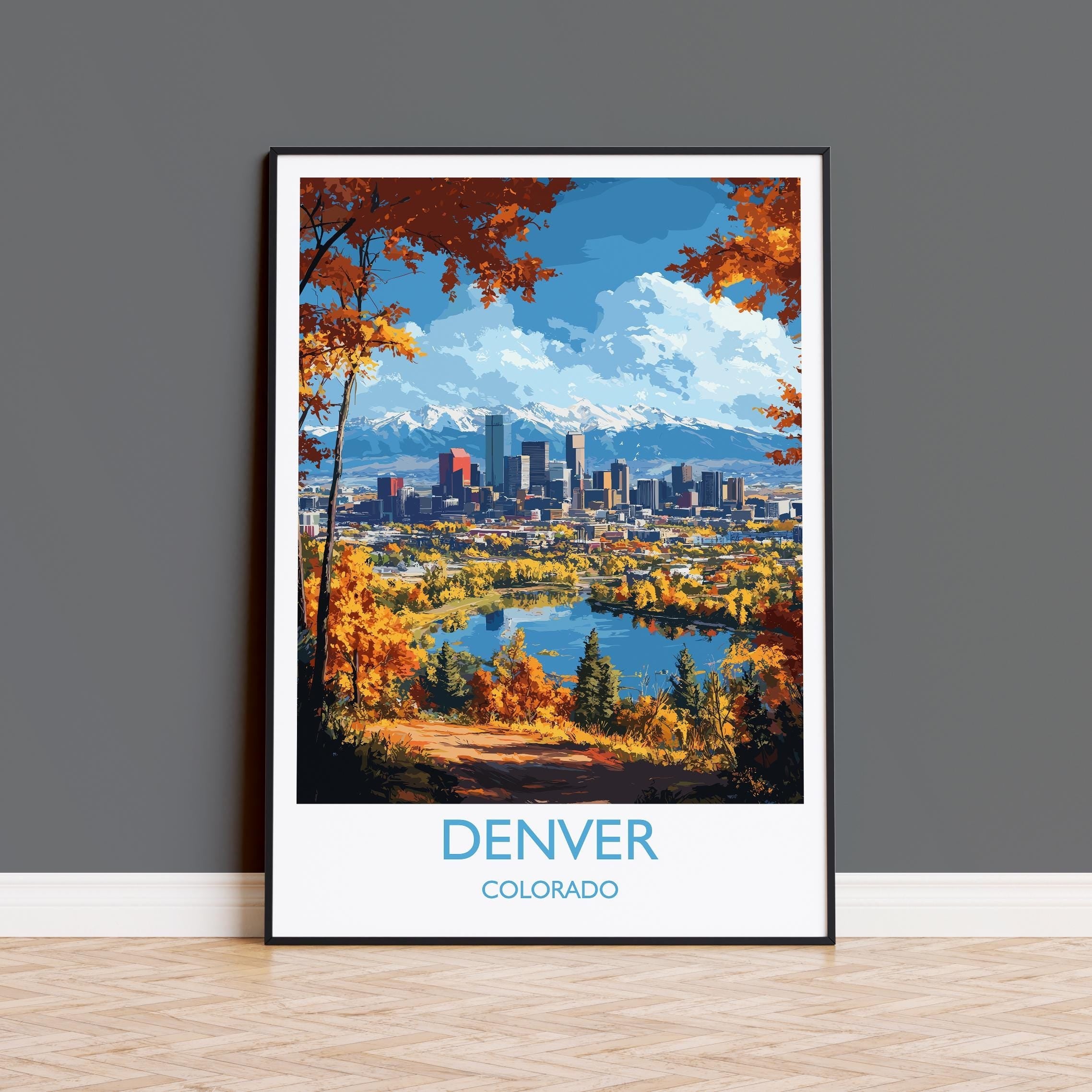 Denver Travel Poster Wall Art, Travel Print of Denver, Colorado, USA, Denver Art Lovers Gift NQ Media Designs