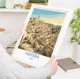 Matera Italy Print, Sassi di Matera Wall Art with Border, Basilicata Poster, Italian Cave City Print, Matera Gift Print