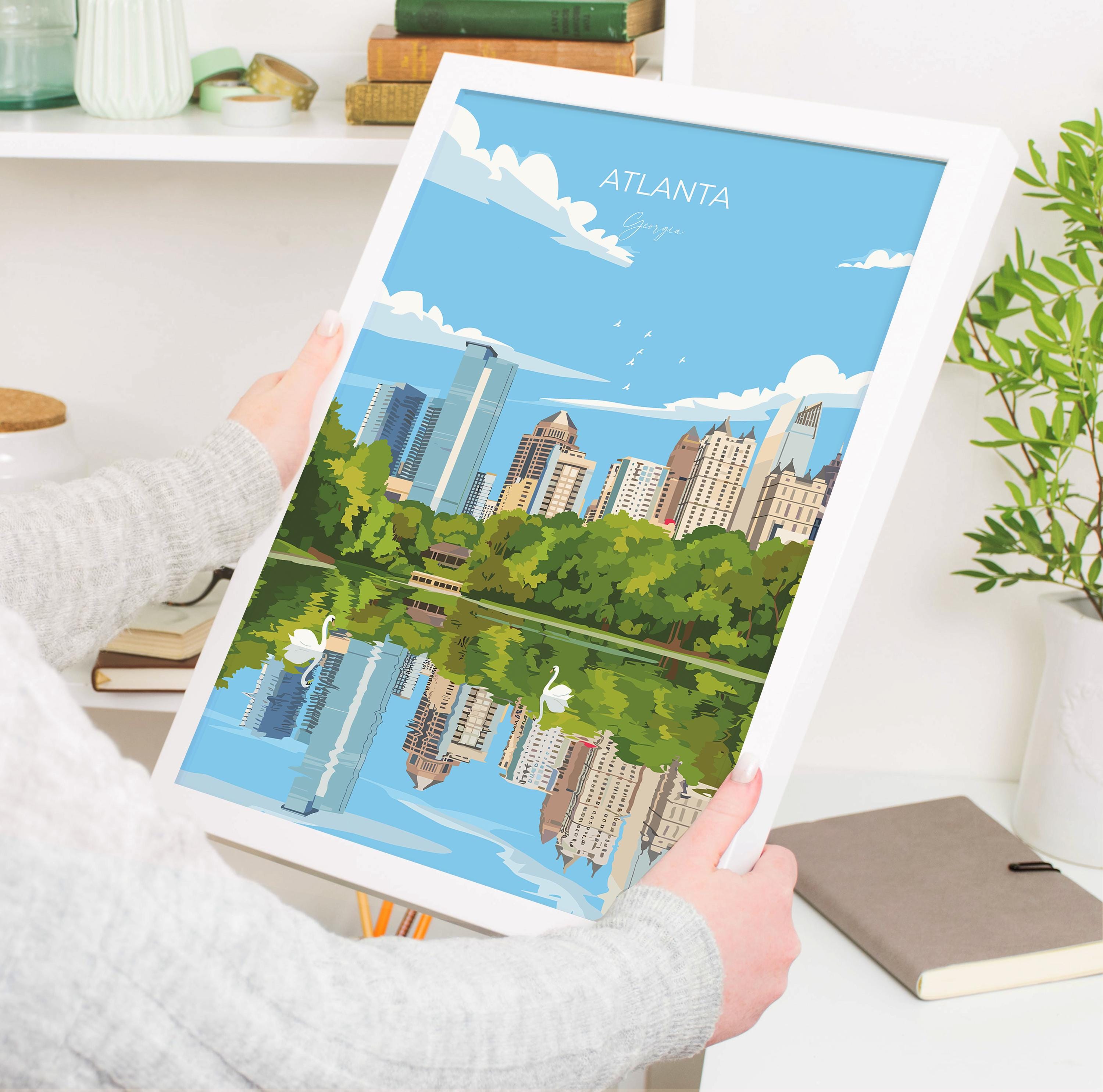 Atlanta Travel Poster, Travel Print of Atlanta, Georgia, Atlanta Art Lovers Gift, USA Gift, Wall Art Print NQ Media Designs