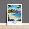 Rhodes Travel Print, Travel Poster of Rhodes, Greece Gift, Greek Islands Art Lovers Gift, Rhodes Wall Art Print