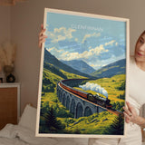 Glenfinnan Viaduct Travel Poster Wall Art, Scottish Highlands Art, Railway Bridge Print, Scotland Landscape, Steam Train Decor Artwork NQ Media Designs
