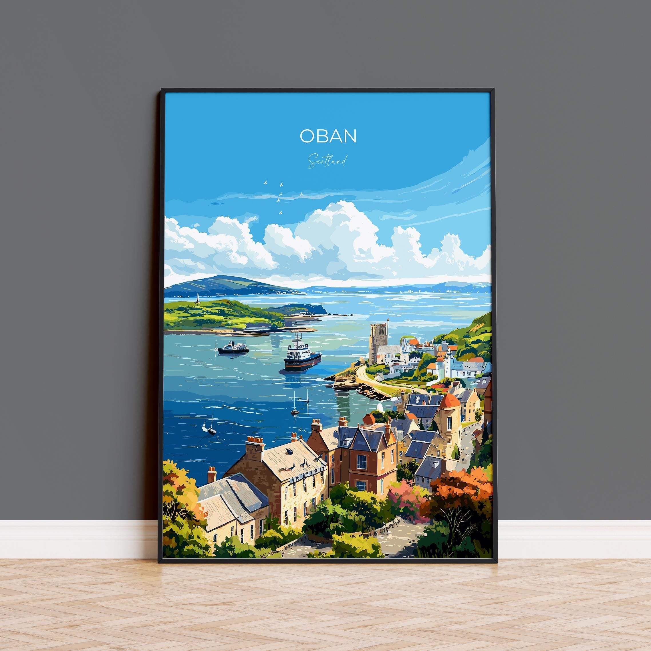 Oban Scotland Travel Poster – Coastal Wall Art, Argyll and the Isles Print, Scottish Landscape Decor Gift NQ Media Designs