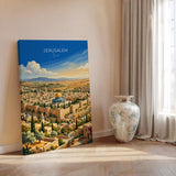 Jerusalem Israel Travel Print, Old City Wall Art, Dome of the Rock Poster, Jerusalem Skyline Illustration, Historic Middle East Decor
