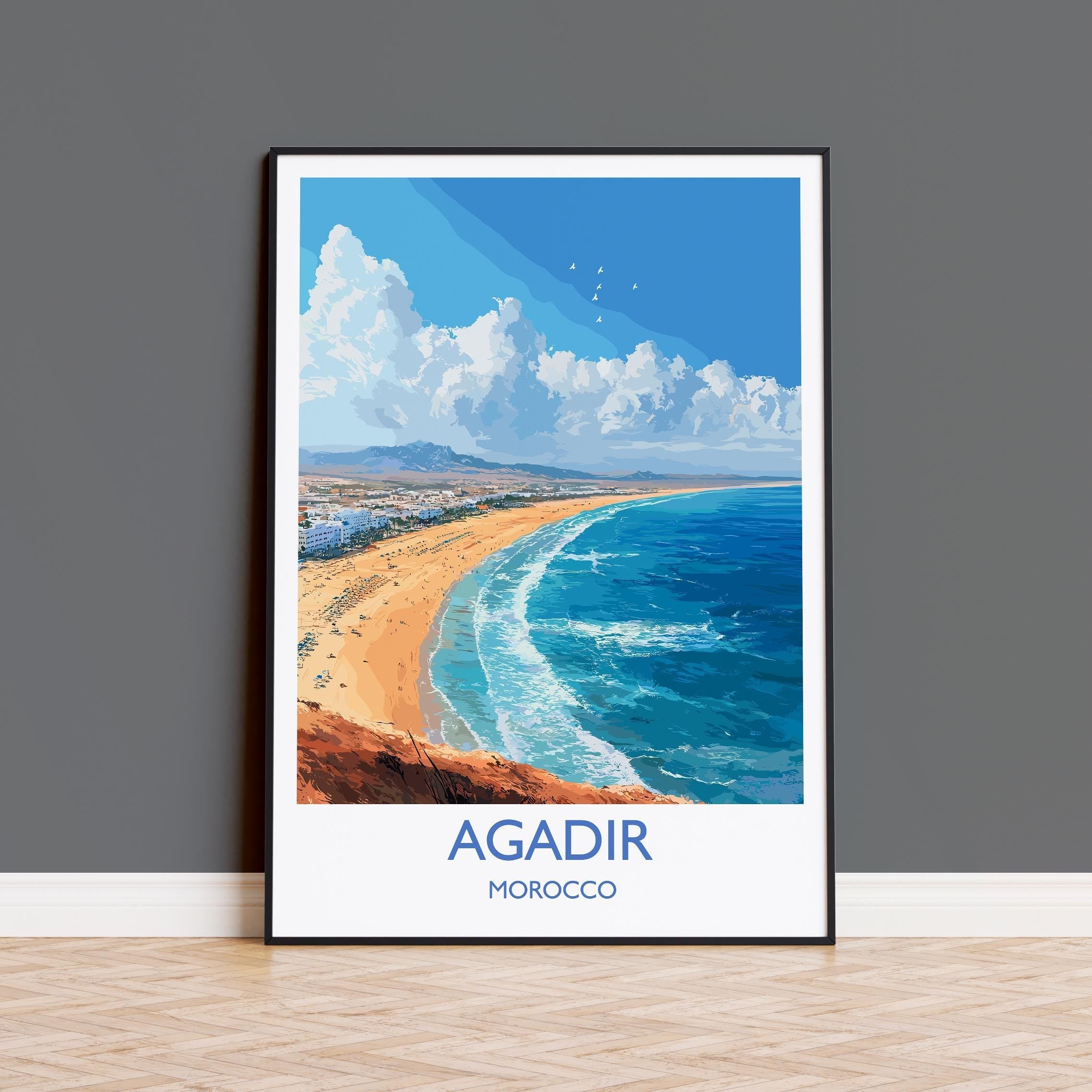 Agadir Travel Print Wall Art, Travel Poster of Agadir, Agadir Art Lovers Gift, Morocco Wall Art NQ Media Designs