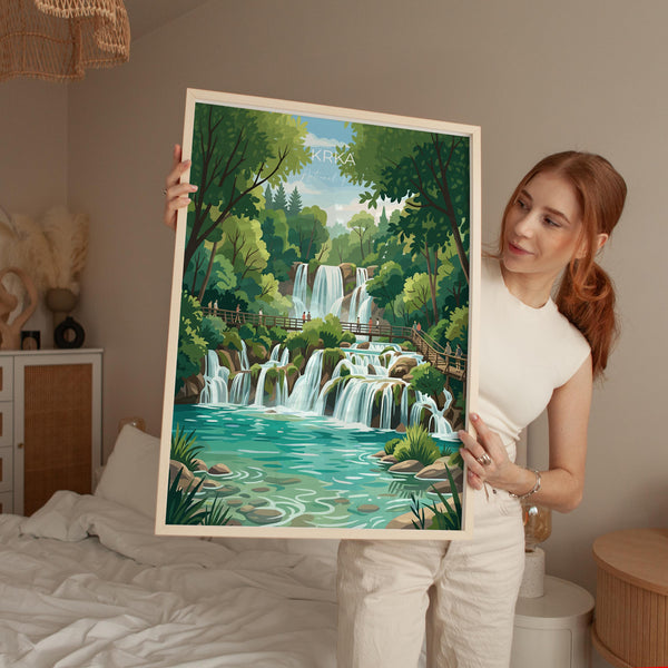 Krka National Park Waterfalls Print, Croatia Travel Poster, Skradinski Buk Wall Art, Croatian Landscape Illustration, Nature Lover Gift