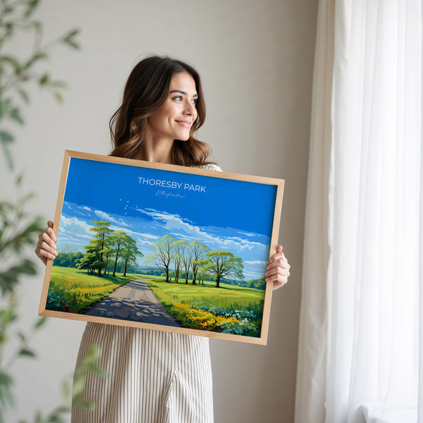 Thoresby Park Travel Print Landscape Wall Art, Travel Poster of Thoresby Park, Nottinghamshire, England, English Countryside Art Gift