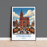 Strasbourg Christmas Market Print, Alsace Winter Wall Art with Border, Petite France Poster, France Festive Travel Print, Strasbourg Gift