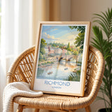 Richmond upon Thames Travel Poster, Richmond Bridge River Thames Wall Art, London Riverside Print, Historic Town Art, Vintage Style UK Decor