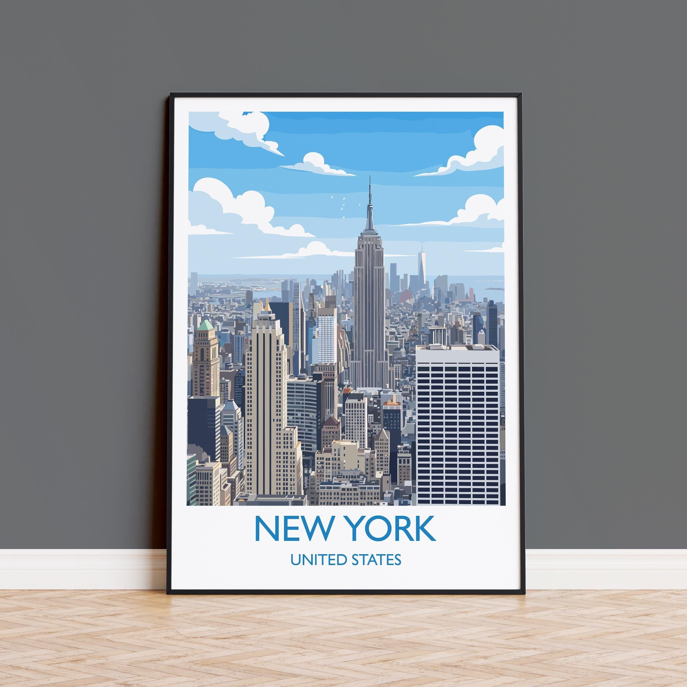 New York City Art Print, Manhattan Skyline View, Empire State, Travel Poster NQ Media Designs