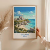 Tulum Mexico Print, Mayan Ruins Wall Art with Border, Caribbean Poster, Mexico Travel Print, Tulum Gift Print