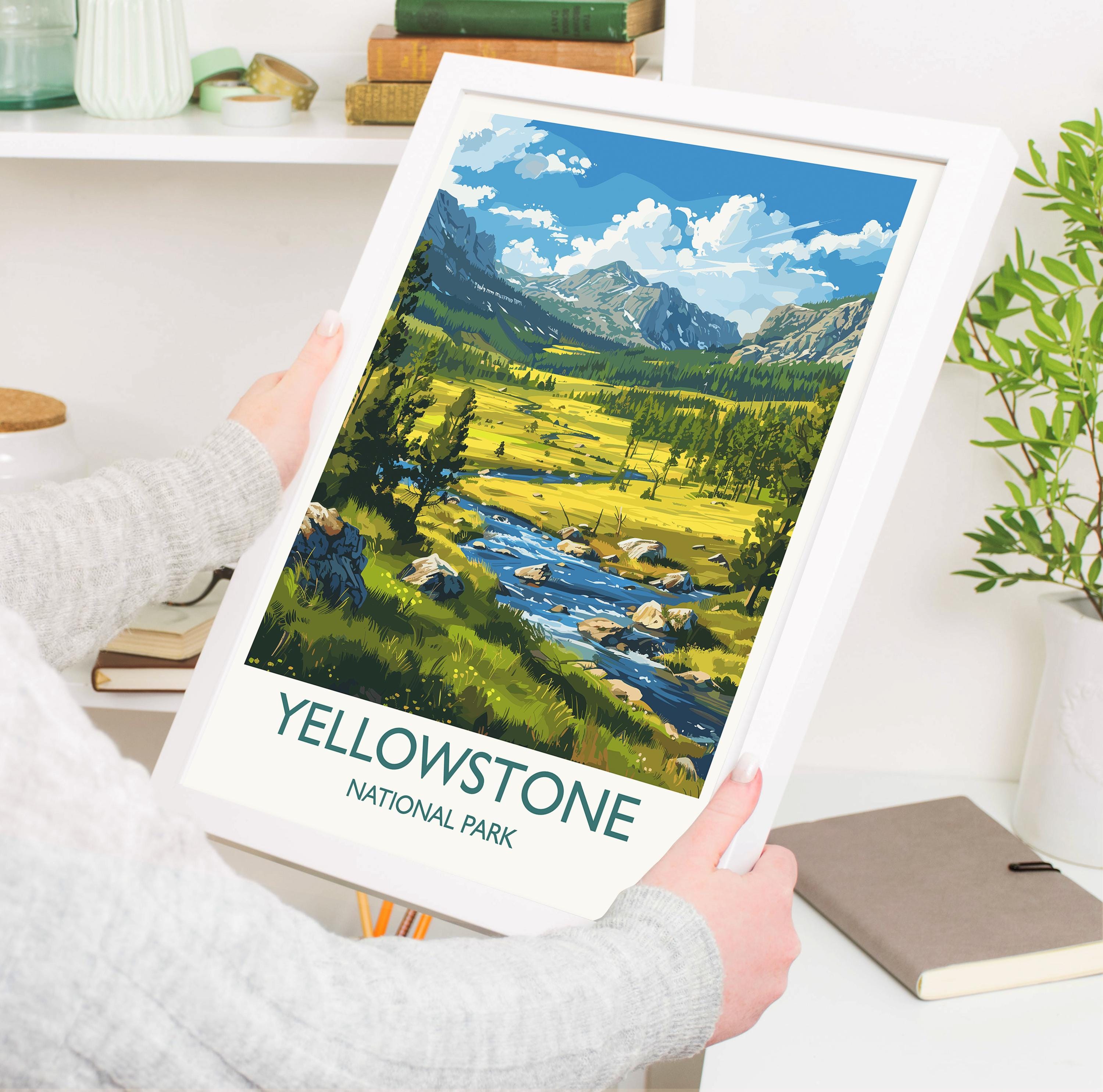 Yellowstone National Park Travel Poster Wall Art, Travel Print of Yellowstone, National Park Art Lovers Gift, Wyoming, USA, Wall Art Gift NQ Media Designs