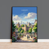 Cardiff Wales Travel Print, Cardiff City Wall Art, Cardiff Castle Poster, Welsh Capital Illustration, Vintage Style UK City, Wales Gift NQ Media Designs