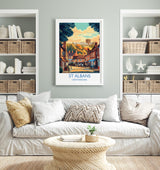St Albans Travel Poster Wall Art, Travel Print of St Albans, Hertfordshire, England, English Cathedral City Gift NQ Media Designs