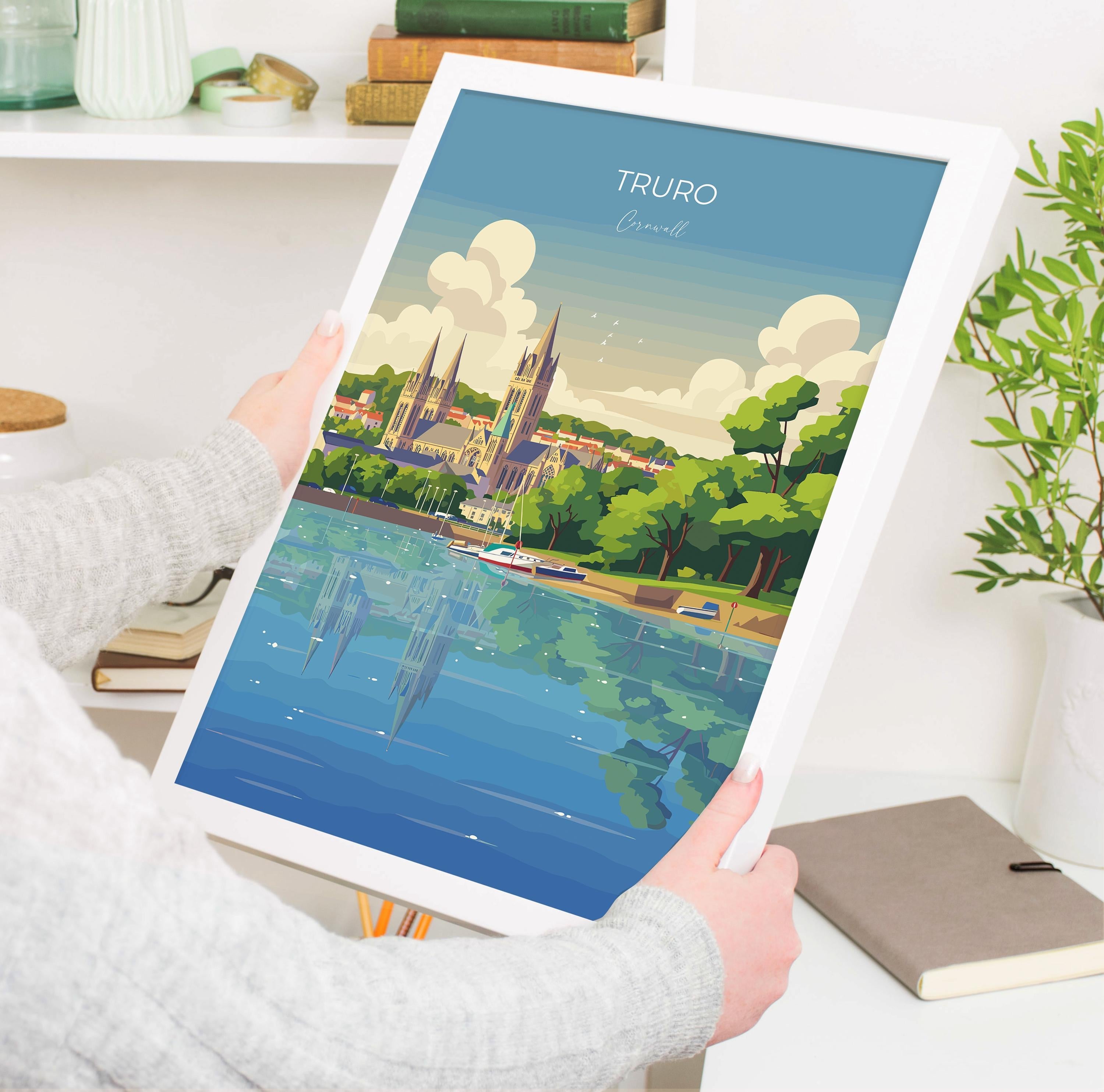 Truro Travel Poster, Travel Print of Truro, England, Cornwall Art, Truro Cathedral Art Lovers Gift, Wall Art Print NQ Media Designs