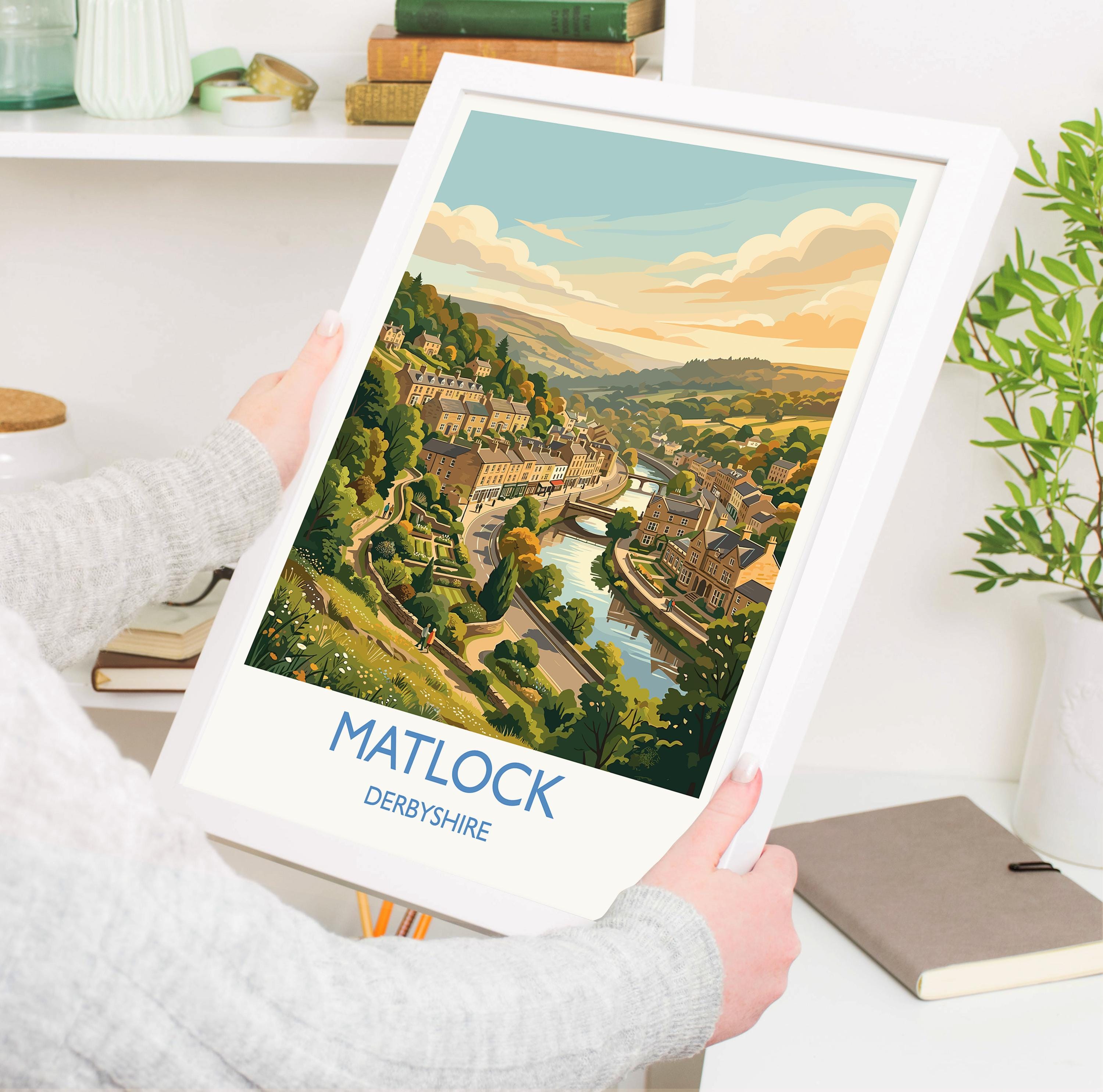 Matlock Derbyshire Travel Poster, Peak District Wall Art, River Derwent Town Print, Historic Market Town Art, Vintage Style UK Decor
