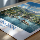 Ambleside Print, Lake Windermere Wall Art with Border, Cumbria Poster, England Travel Print, Ambleside Gift Print