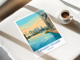 Canary Wharf London Travel Poster, Royal Victoria Dock Wall Art, London Skyline Print, O2 & Cable Car, East London Travel Poster