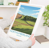 Northumberland Travel Print, Travel Poster of Northumberland Countryside, Hadrians Wall, England, Housesteads Fort Art, Wall Art Print NQ Media Designs