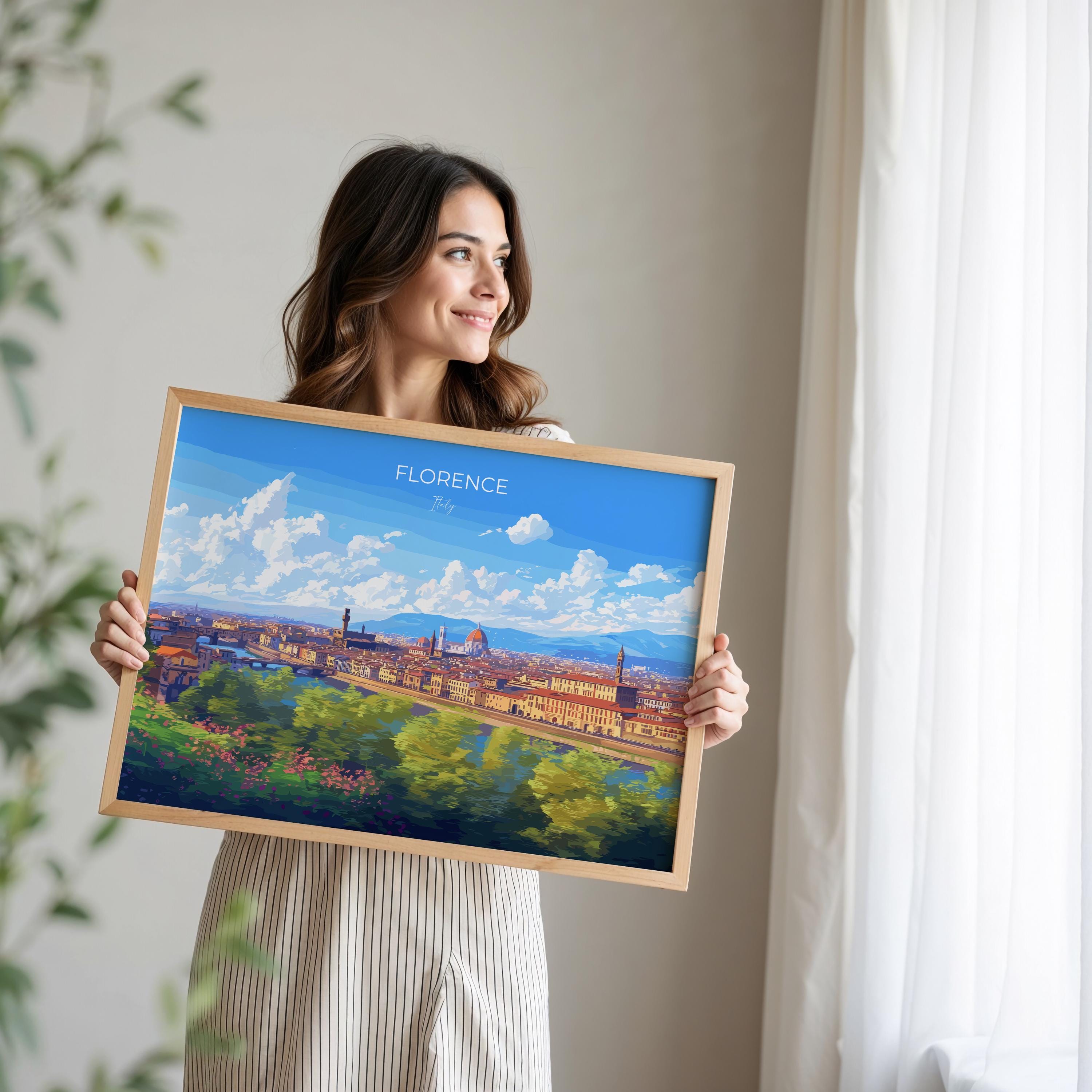 Florence Travel Poster Wall Art City Landscape, Travel Print of Florence, Tuscany Art Lovers Gift,Italy Art Gift NQ Media Designs