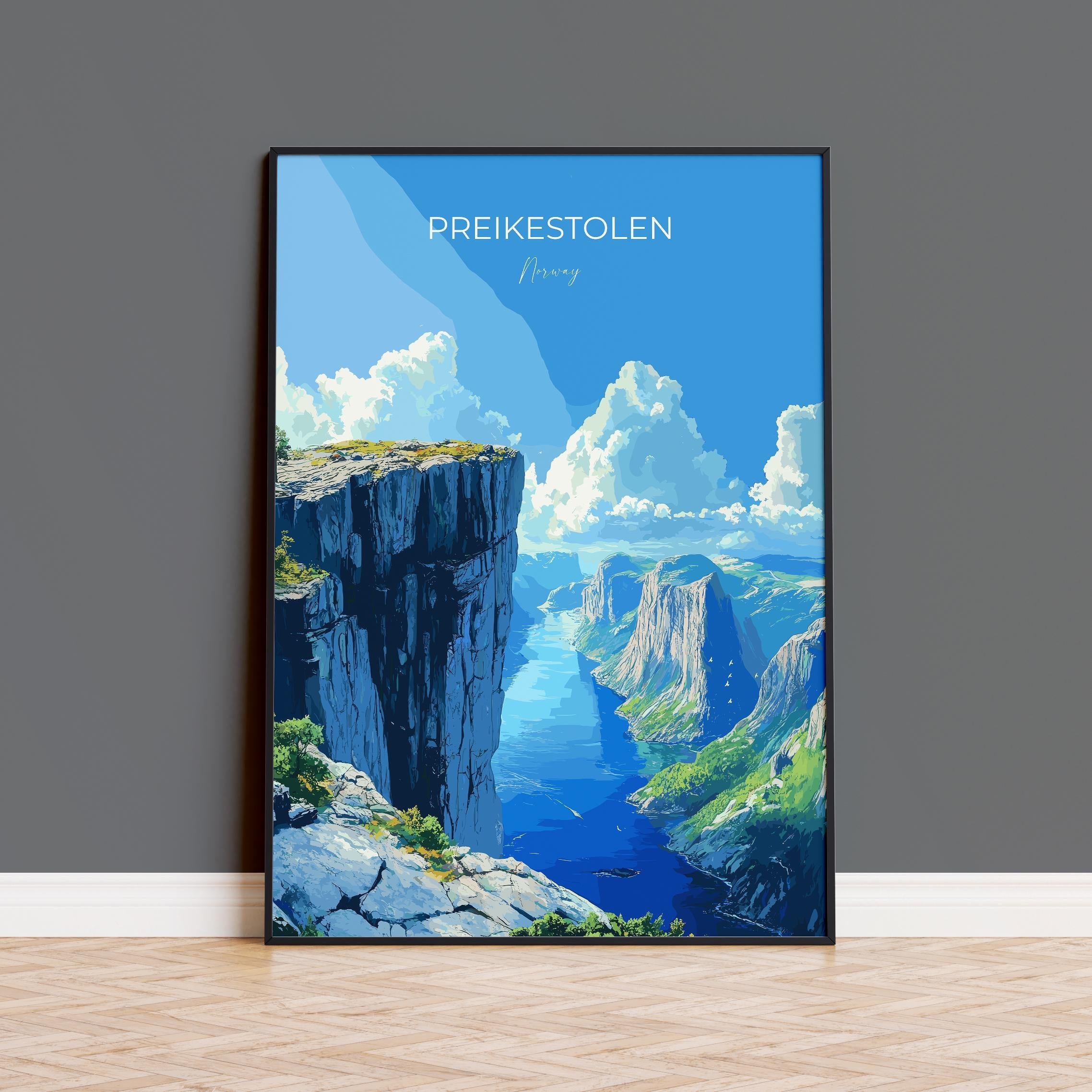 Preikestolen Travel Poster, Travel Print of Fjords, Norway Poster, Preikestolen Art Gift, Norway Art Lovers Travel Gift NQ Media Designs
