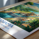 Panama Travel Print, Panama Canal Wall Art with Border, Panama City Skyline Poster, Central America Print, Panama Gift Print