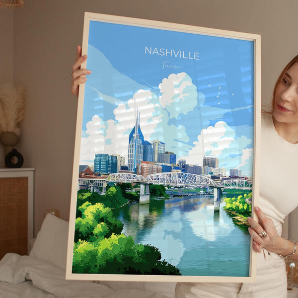 Nashville Travel Poster Wall Art, Travel Print of Nashville, Nashville Art Lovers Gift, Tennessee USA Art Gift
