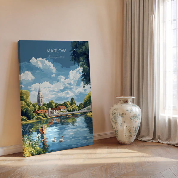 Marlow Travel Print Wall Art, Travel Poster of Marlow, England, Buckinghamshire Art Lovers Gift, Travel Art Gift