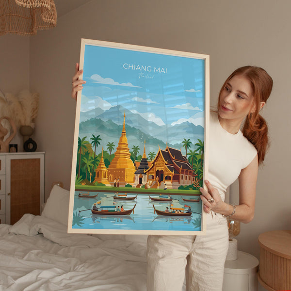 Chiang Mai Travel Poster, Travel Print of Chiang Mai, Thailand, Chiang Mai Art Lovers Gift, Wall Art Print