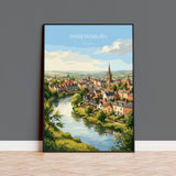 Shrewsbury Travel Print, River Severn Wall Art, Shrewsbury Town Poster, Historic Church Illustration, Shropshire Landscape, UK Decor