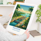 Panama Travel Print, Panama Canal Wall Art with Border, Panama City Skyline Poster, Central America Print, Panama Gift Print