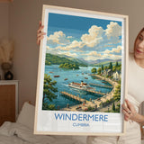 Windermere Print, Lake District Wall Art with Border, Cumbria Poster, England Travel Print, Windermere Gift Print