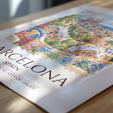 Barcelona Spain Watercolour Print, Sagrada Familia Wall Art, Park Güell Poster, Gaudí Architecture Print, Spanish Coordinates Print