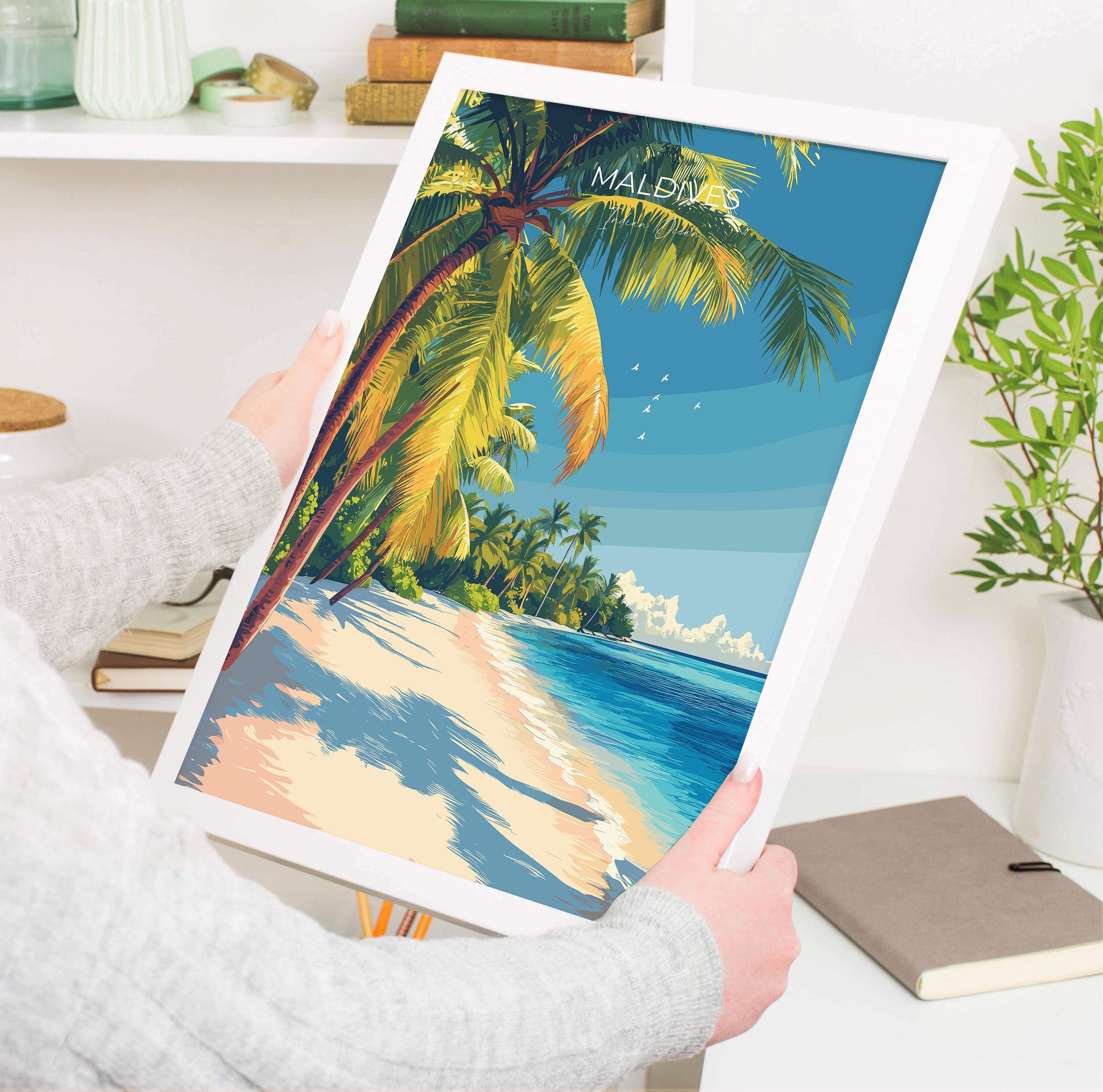 Maldives Travel Poster, Travel Print of Maldives, Indian Ocean Island Art, Maldives Wall Art Gift, NQ Media Designs