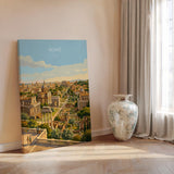 Rome Forum Travel Poster, Roman Forum Ruins Wall Art, Ancient Rome Landscape Print, Historic Architecture Illustration, Italy Decor