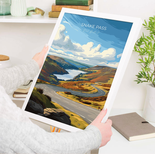 Snake Pass, Peak District Travel Poster Wall Art, Travel Print of Peak District, Derbyshire, English Countryside